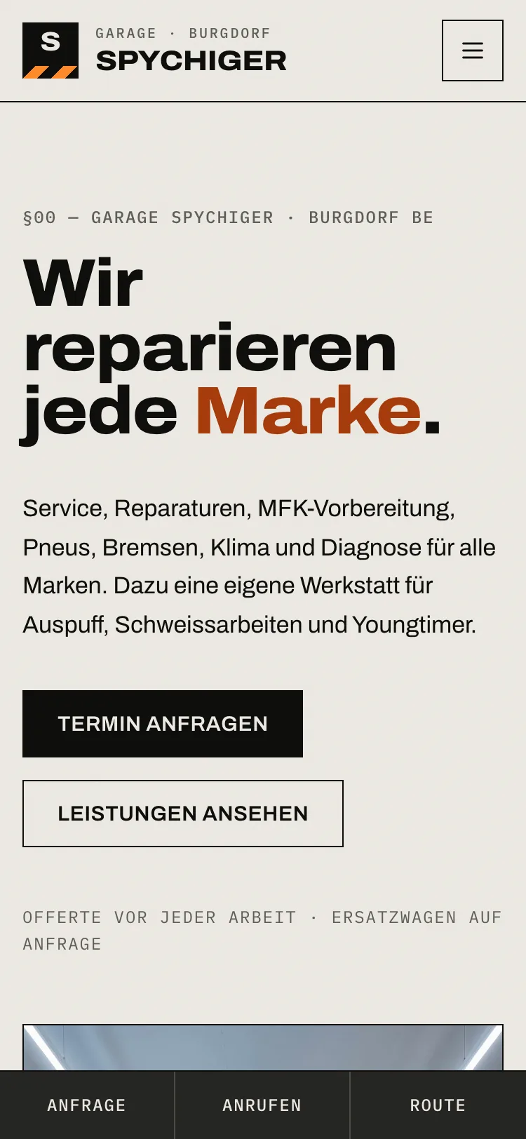 Startseite der Demo Garage Spychiger auf dem Computer und auf dem Handy